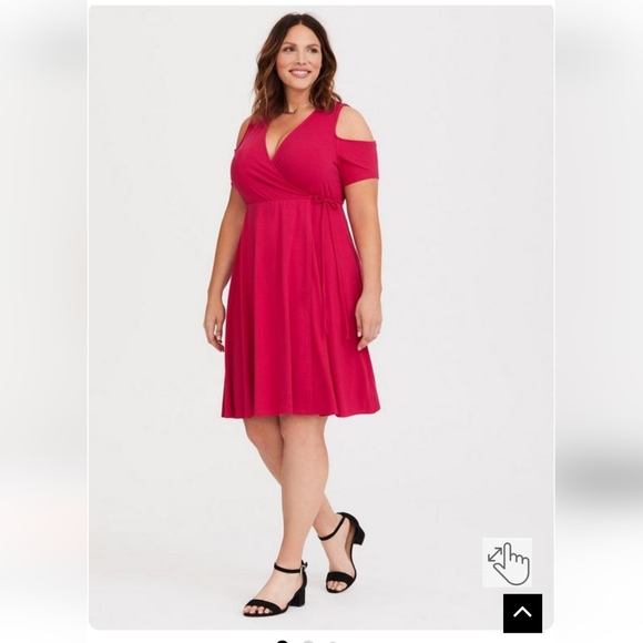 HOST PIC πTorrid Pink Jersey Faux Wrap Short Sleeve Cold Shoulder Dress - Picture 2 of 10